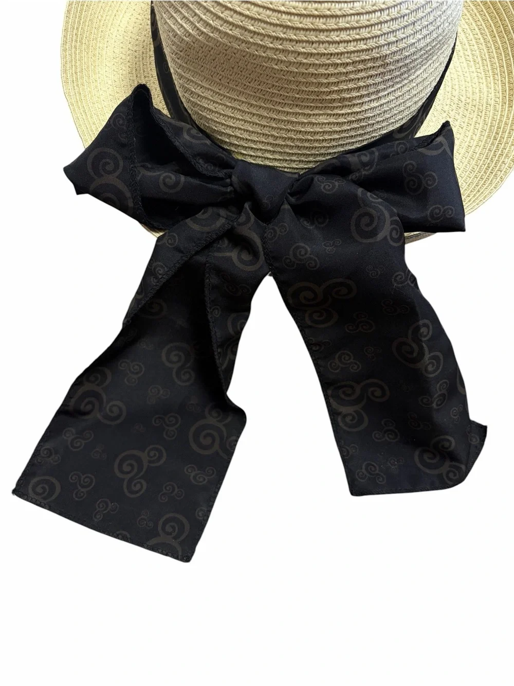 Disney Parks Authentic Original Women Straw Sun Hat Black Ribbon Bow Cream Adult